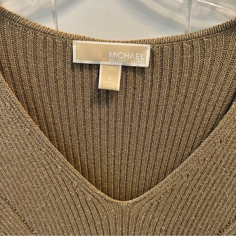 Michael Kors women's metallic gold ribbed sweater dress bodycon size small - Picture 3 of 8